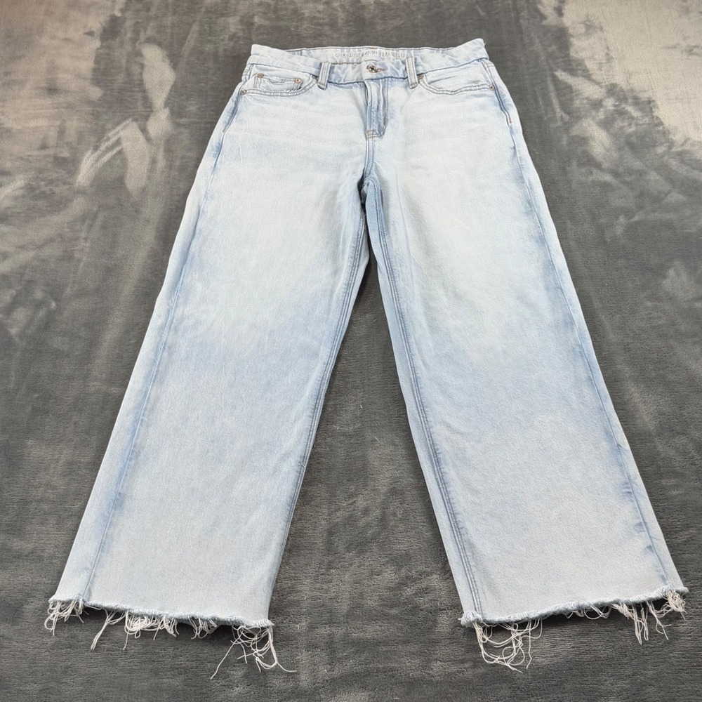 American Eagle Curvy Stovepipe Jeans Womens 4 Short Light Wash Raw Hem Stretch